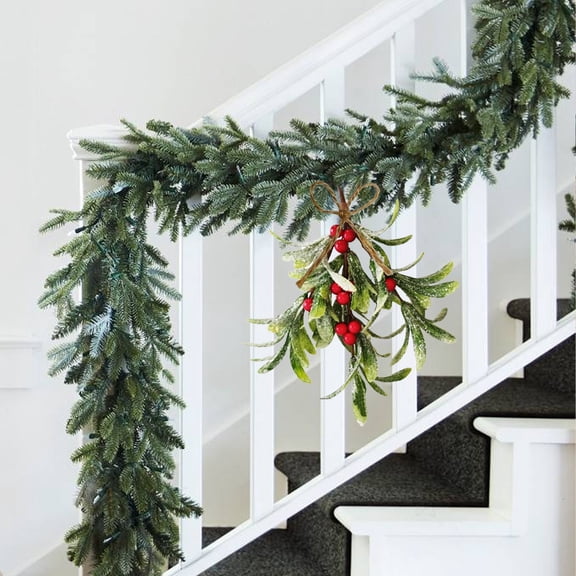 7.5*9.1 inch Frosted Mistletoe Xmas Decor, Artificial Mistletoe Decoration, Christmas Hanging Mistletoe Decoration, Fake Dry Leaf Hanging Decoration For Tree Door