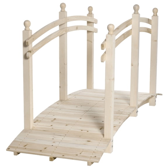 7.5' Arch Garden Bridge, Natural Fir Wood, with Safety Rails