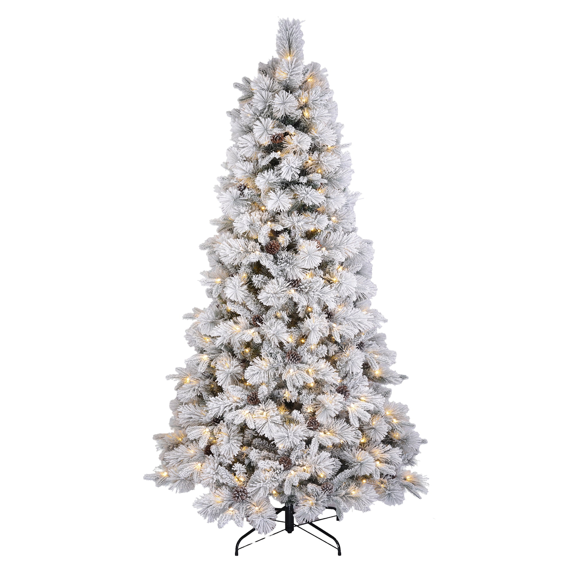 Display 7.5' Pre-Lit Flocked Bellmont Christmas Tree with Color-Changing LED Lights and Stand, by Holiday Time