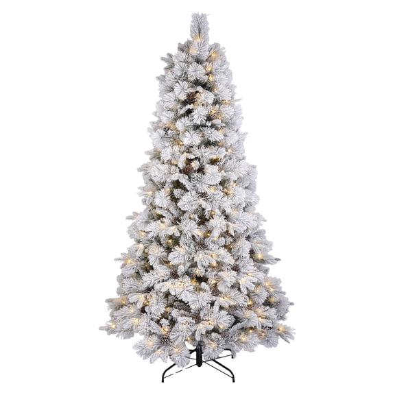 Display 7.5' Pre-Lit Flocked Bellmont Christmas Tree with Color-Changing LED Lights and Stand, by Holiday Time