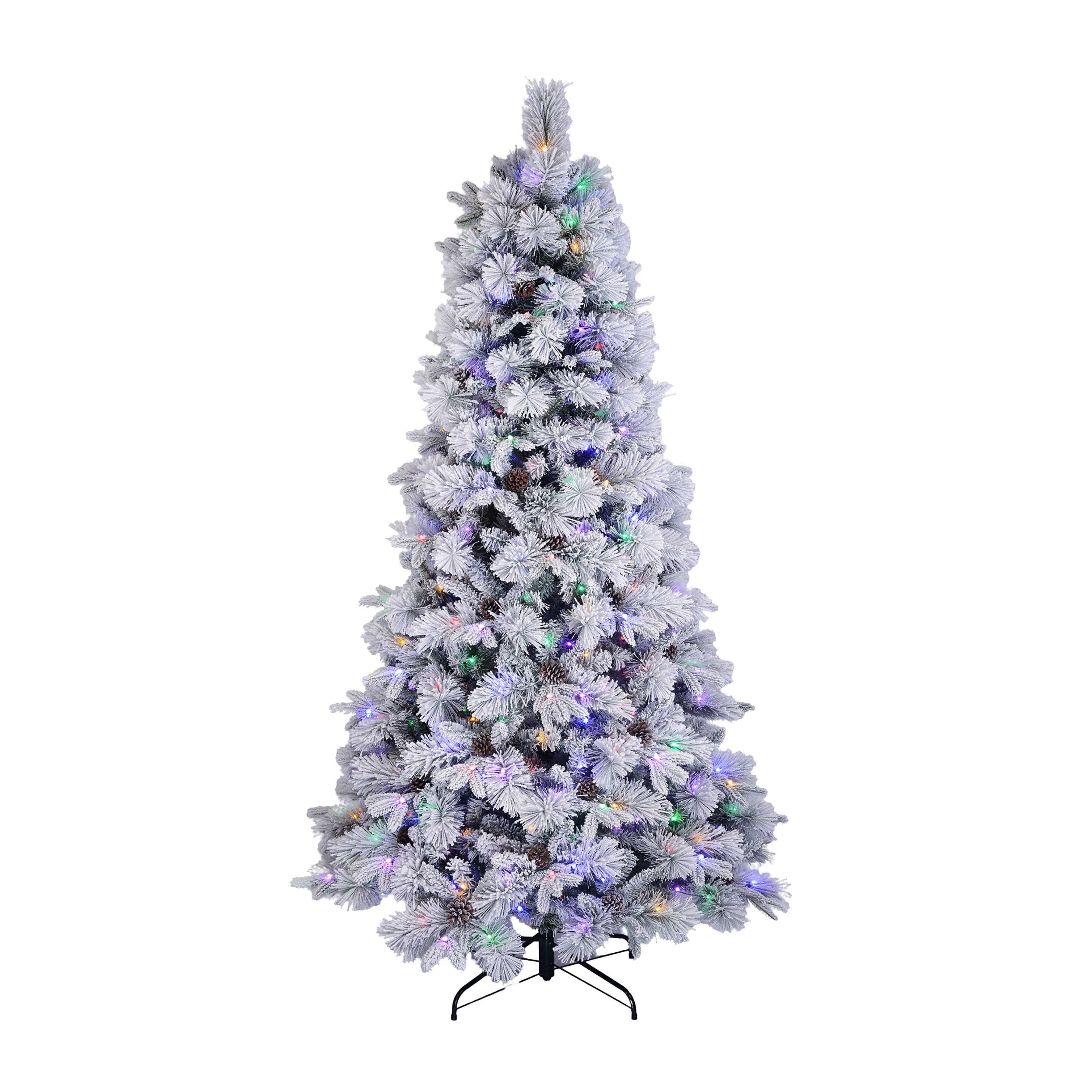 7.5' Pre-Lit Snow-Flocked Bellmont Green Artificial Christmas Tree with Color-Changing LED Lights and Stand, by Holiday Time