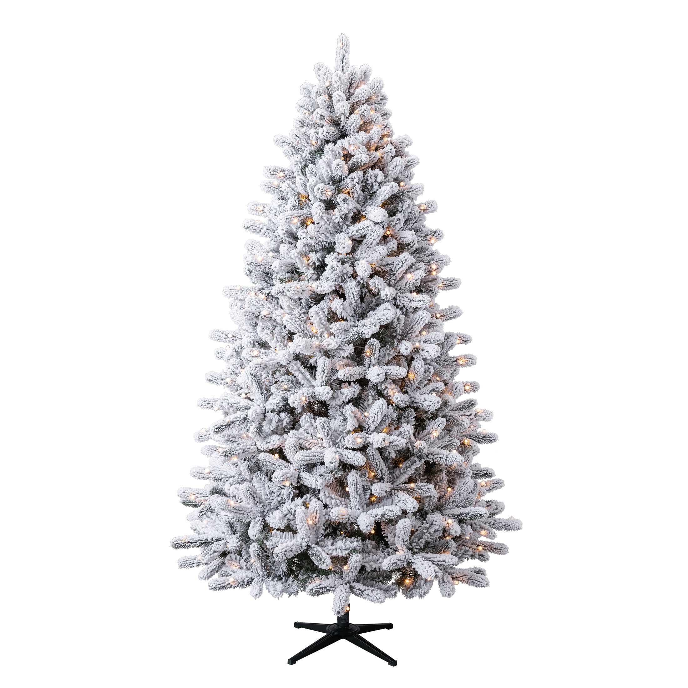 7.5’ Birchwood Fir Prelit Green Flocked Artificial Christmas Tree with Warm White Twinkle LED Lights and Quick Set, by Holiday Time