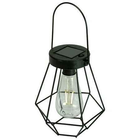 7.5" Black Geometric Outdoor Hanging Solar Lantern with Handle - 7.5