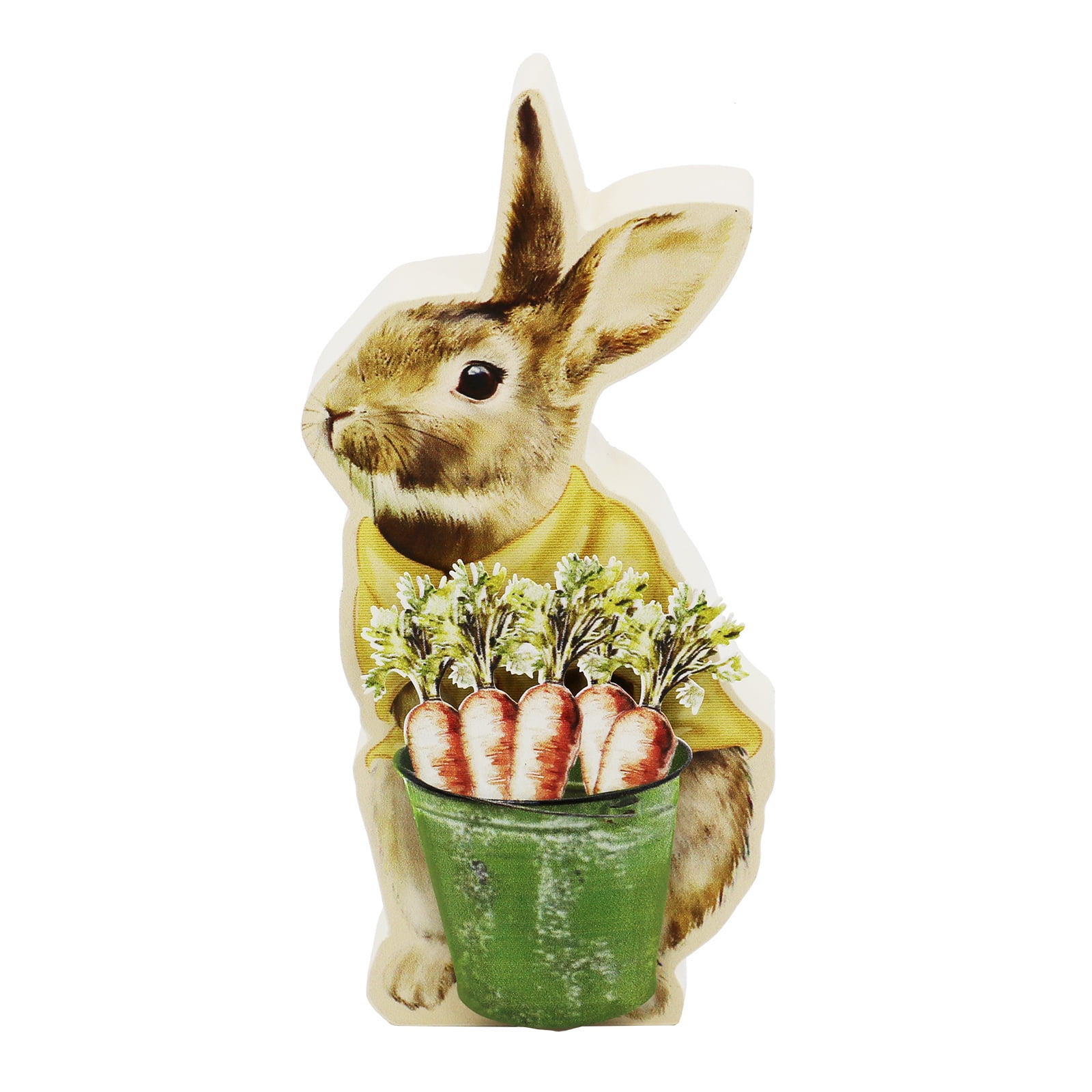7.5" Beige and Green Bunny Figurine with Carrots