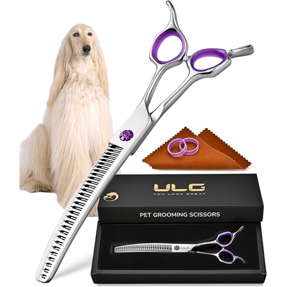 7.5" Chunker Shears - 30? Curved Pet , 440C Stainless , 30 Comb & Chunker , 60% Thinning Rate, Reversible Butterfly Handles for , Nose &