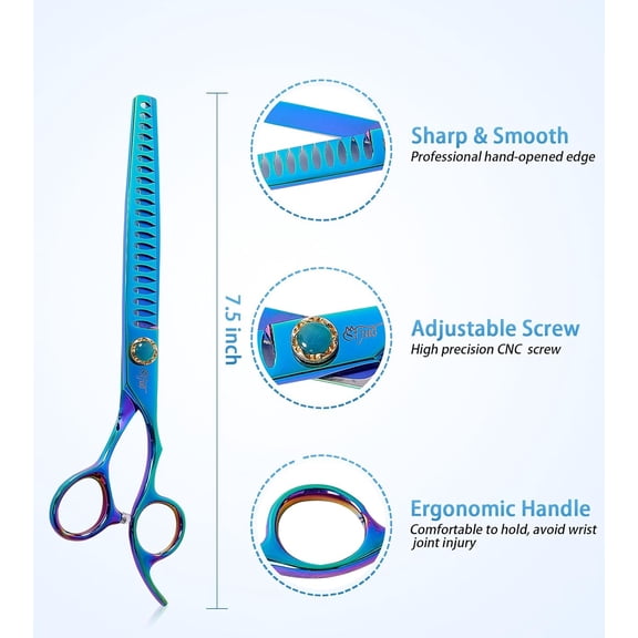 7.5'' Dog Chunker Scissors for Grooming 440C Stainless Steel Green Professional Pet Trimming Scissors Blades Cutting for Dogs and Cats Shears