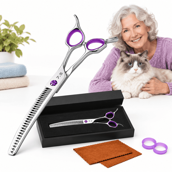 7.5" Dog Chunker Shears - 30°d Pet Ese 440c Stainless Steel 30b & Teeth 60% Thinning Rate Reversibleerfly Handles For Face Nose Bo