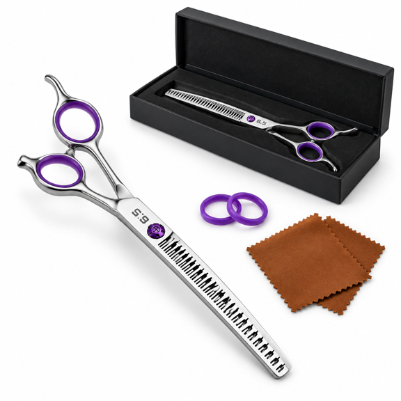 7.5" Dog Chunker Shears - 30°d Pet Ese 440c Stainless Steel 30b & Teeth 60% Thinning Rate Reversibleerfly Handles For Face Nose Bo