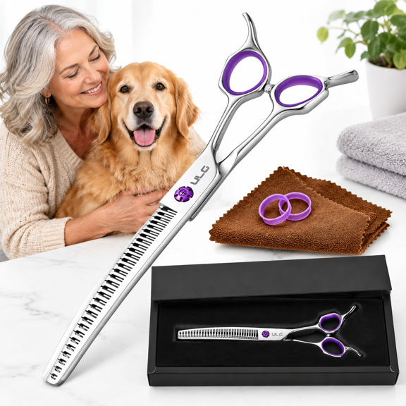 7.5" Dog Chunker Shears - 30°d Pet Ese 440c Stainless Steel 30b & Teeth 60% Thinning Rate Reversibleerfly Handles For Face Nose Bo