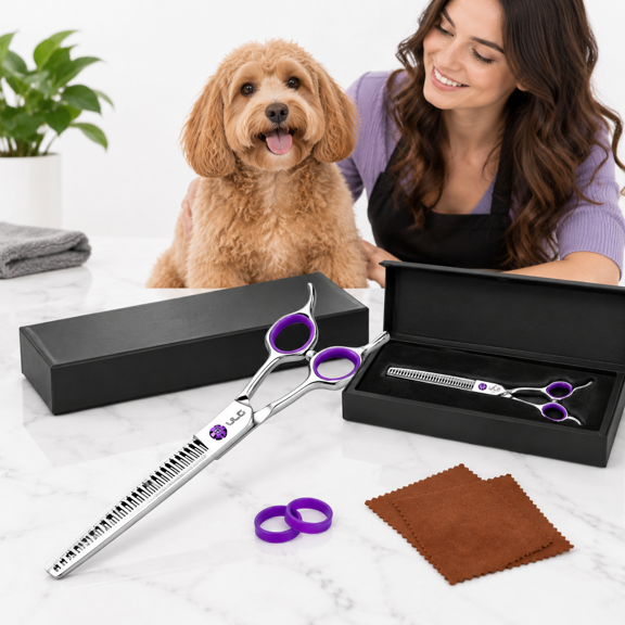 7.5" Dog Chunker Shears - 30°d Pet Ese 440c Stainless Steel 30b & Teeth 60% Thinning Rate Reversibleerfly Handles For Face Nose Bo