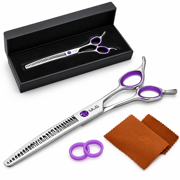 7.5" Dog Chunker Shears - 30°d Pet Ese 440c Stainless Steel 30b & Teeth 60% Thinning Rate Reversibleerfly Handles For Face Nose Bo