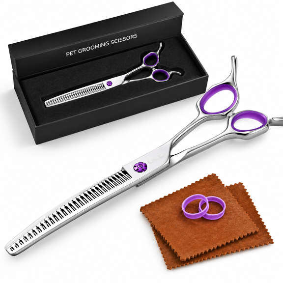 7.5" Dog Chunker Shears - 30°d Pet Ese 440c Stainless Steel 30b & Teeth 60% Thinning Rate Reversibleerfly Handles For Face Nose Bo
