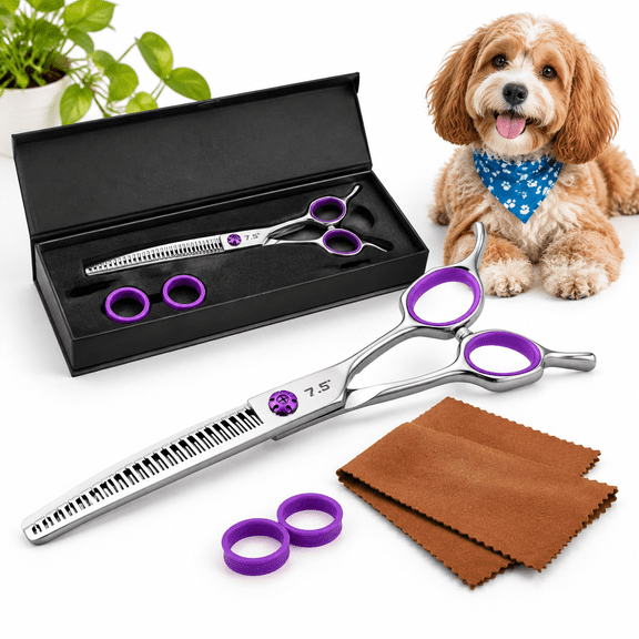 7.5" Dog Chunker Shears - 30°d Pet Ese 440c Stainless Steel 30b & Teeth 60% Thinning Rate Reversibleerfly Handles For Face Nose Bo