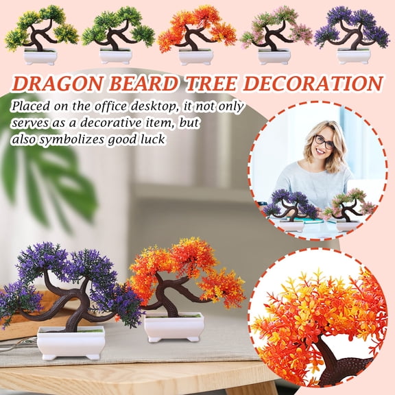 7.5" Dragon Beard Tree Artificial Green Plant Pots with Pot, Indoor Plant Pots, Colorful Dragon Beard, Plant Combination Indoor Desktop Ornaments, Simulation Artificial Flower Plant Bonsai