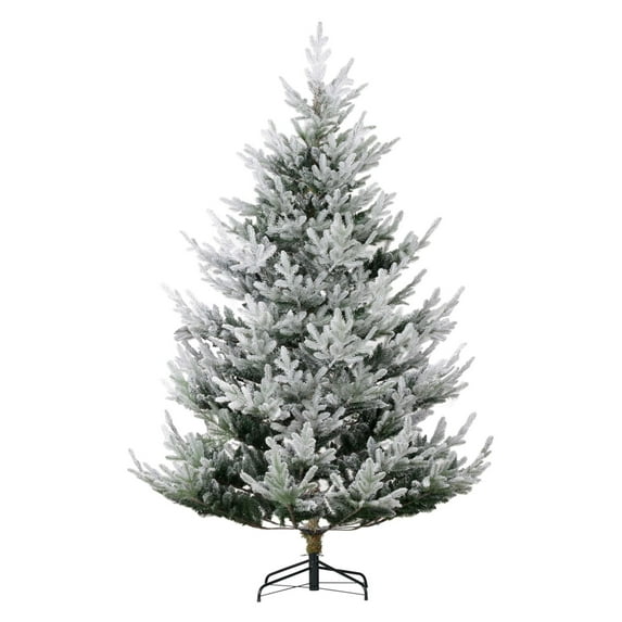 7.5 FT Artificial Christmas Tree, Flocked Hinged Xmas Tree with 1218 Tips, Steel Base, Auto Open, Green