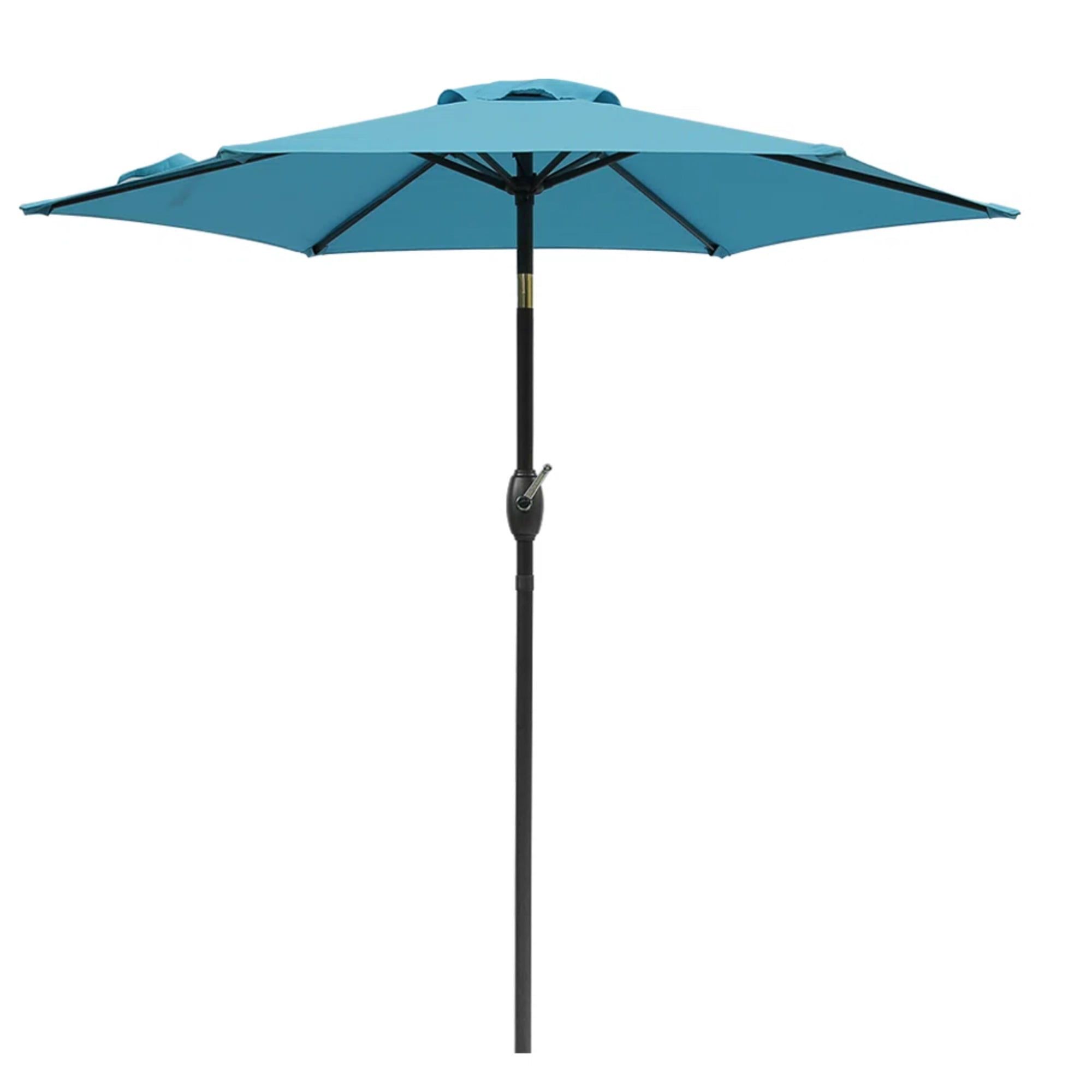 7.5 FT Blue Market Patio Umbrella with Crank Lift & Push‑Button Tilt, UV‑Resistant Waterproof Spun Polyester Canopy, Aluminum Pole Outdoor Shade for Backyard Pool Deck (Base Not Included)