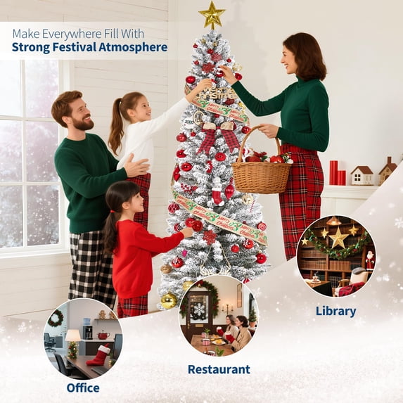 7.5 FT Christmas Tree,Pencil Artificial Tree with Prelit Branch Tips ...