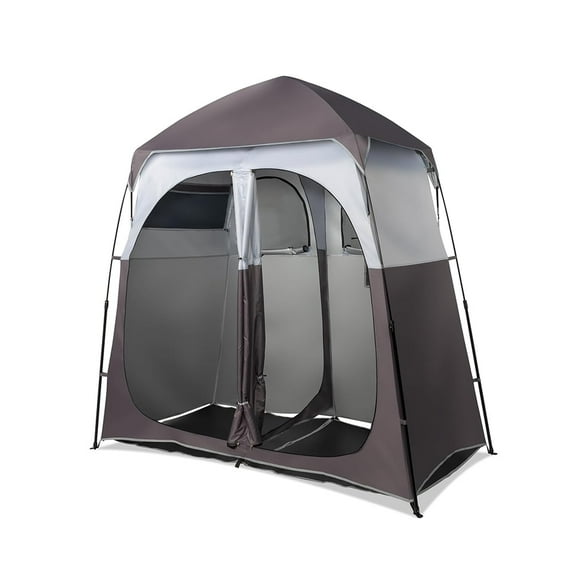 7.5 FT Instant Pop Up Shelter, 2 Room Shower Tent, Privacy Changing Room Tent with Carrying Bag for Beach, Portable Toilet, Camping, Dressing, Outdoor, Brown