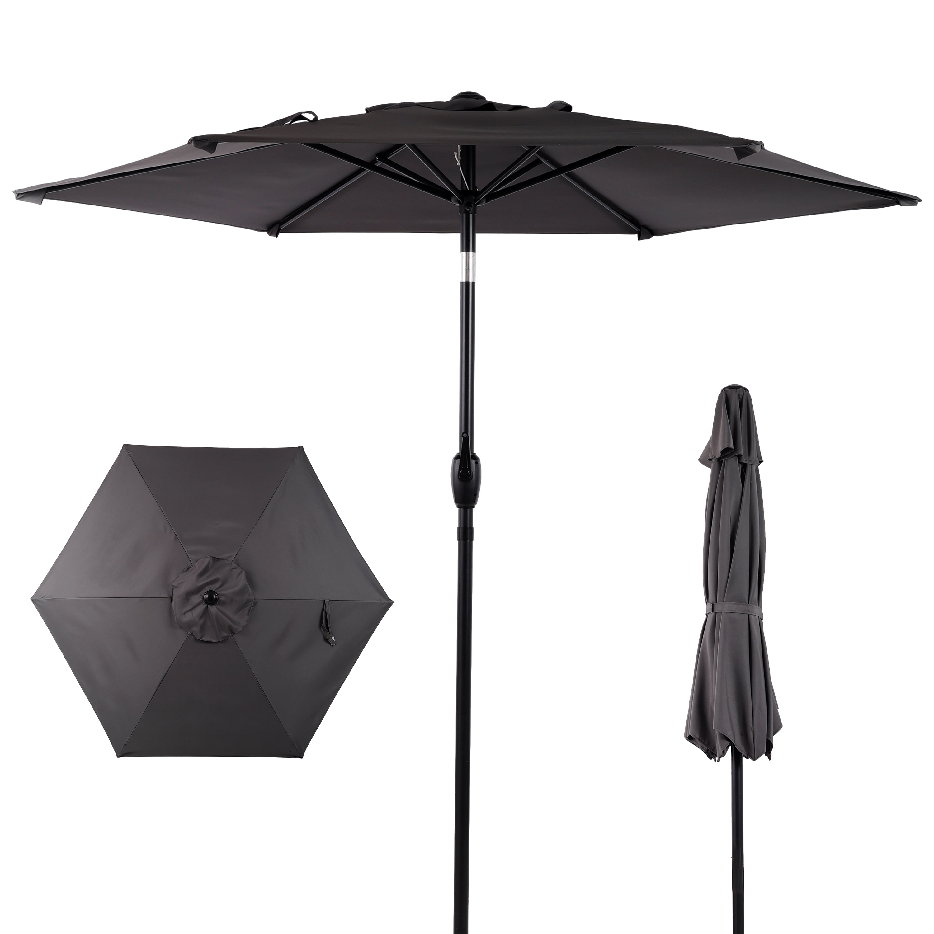 7.5 FT Patio Umbrella, Outdoor Market Yard Umbrella, Sun Shade Umbrella with Push Button Tilt and Crank Mechanism for Garden, Deck, Pool and Backyard, Not Include Umbrella Base, Grey