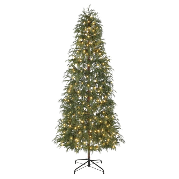 7.5 FT PreLit Artificial Christmas Tree, 300 Warm White LED Lights with 8 Lighting Modes & Timer Function, Realistic Cypress Foliage, Metal Stand, for Home Indoor Holiday Xmas Decor