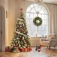 thumbnail image 1 of 7.5 FT Prelit Christmas Tree, Pencil Christmas Tree with 450 Warm White Lights-8 Modes, Automatic Hinged Expansion, Foldable Metal Stand, PE & PVC Xmas Trees for Front Porch, Party, Office, 1 of 7