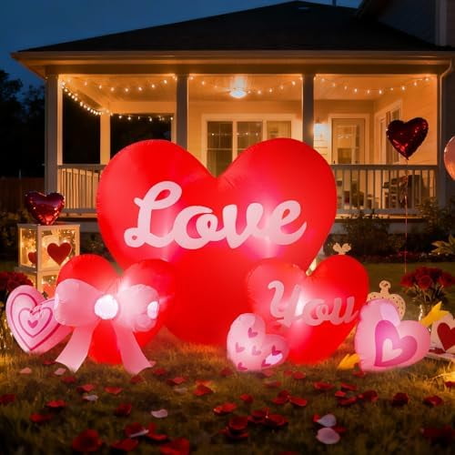 7.5 FT Valentine's Day Inflatable,Love Hearts Inflatable Blow Up Yard Decorations with Build-in LEDs Lighted for Valentines Day Wedding Outdoor Indoor Lawn Garden Decor$$Garden & Patio