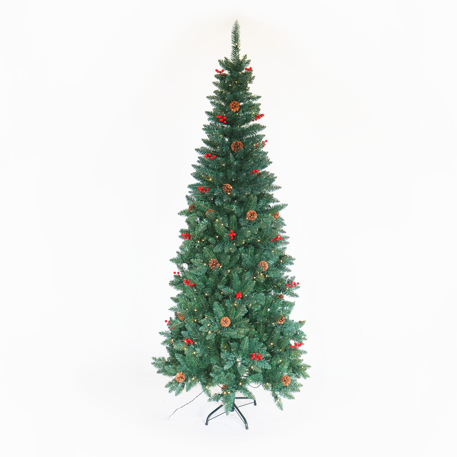 7.5 Feet Artificial Slim Christmas Tree Prelit Pencil Feel Real Skinny