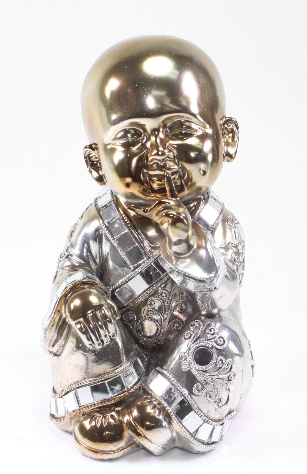 7.5" Feng Shui Bronze Speak No Evil Buddha Monk Electroplated Home Decor Statues