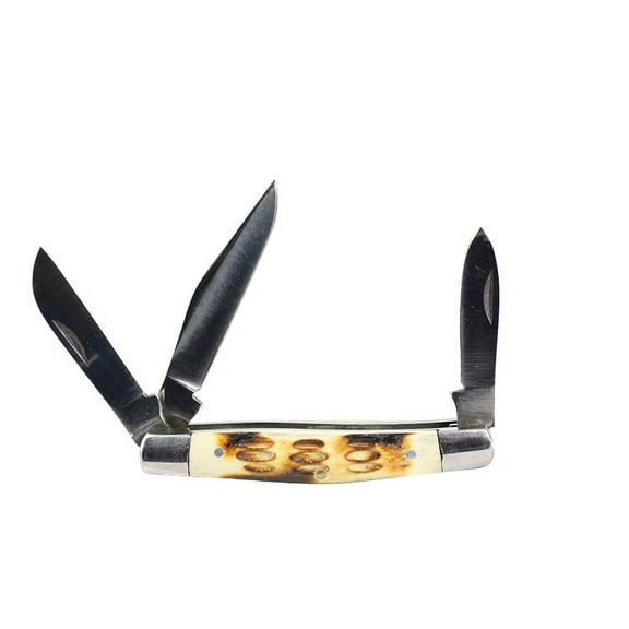 7.5"Folding Pocket Tri-Bladed Hunting Sharp Knife with Vinyl Sheath