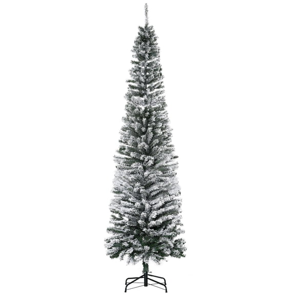 7.5 Foot Snow Flocked Slim Artificial Christmas Tree Realistic Branches 738 Tips