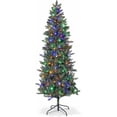 thumbnail image 1 of 7.5 Ft Prelit Pencil Artificial Christmas Tree with Timer 200+ LED Warm White & Colorful Change Lights 8 Modes Plug in 550 Branch Tips Metal Stand Slim Tree Xmas Decor Indoor Outdoor, 1 of 8