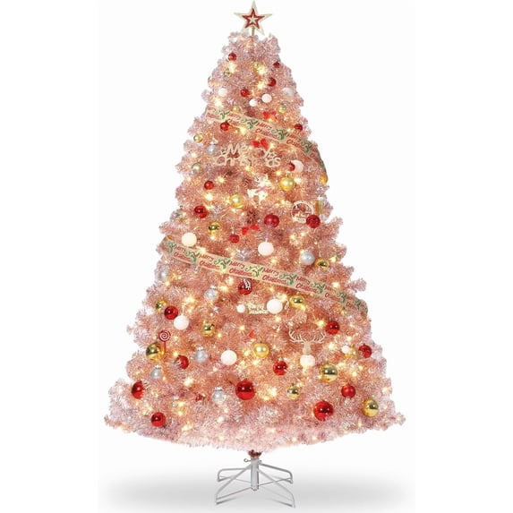 Led Panel Christmas Tree 7.5-Ft Slim Pencil Rose Gold Snow-Flocked Artificial Christmas Tree ...
