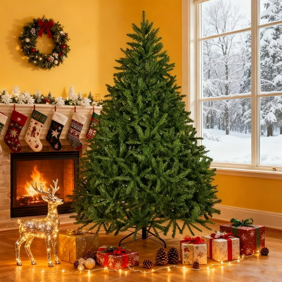 7.5 Ft Unlit Artificial Christmas Tree with 2231 Realistic Branch Tips for Easy Fluff & Assembly, Indoor Big Xmas Tree for Home & Kitchen Holiday Dco