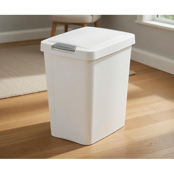 7.5 Gallon (30 quart) White Plastic Wastebasket with Lid, Slim Rectangular Trash Can for Kitchen, Bathroom, Office, Home