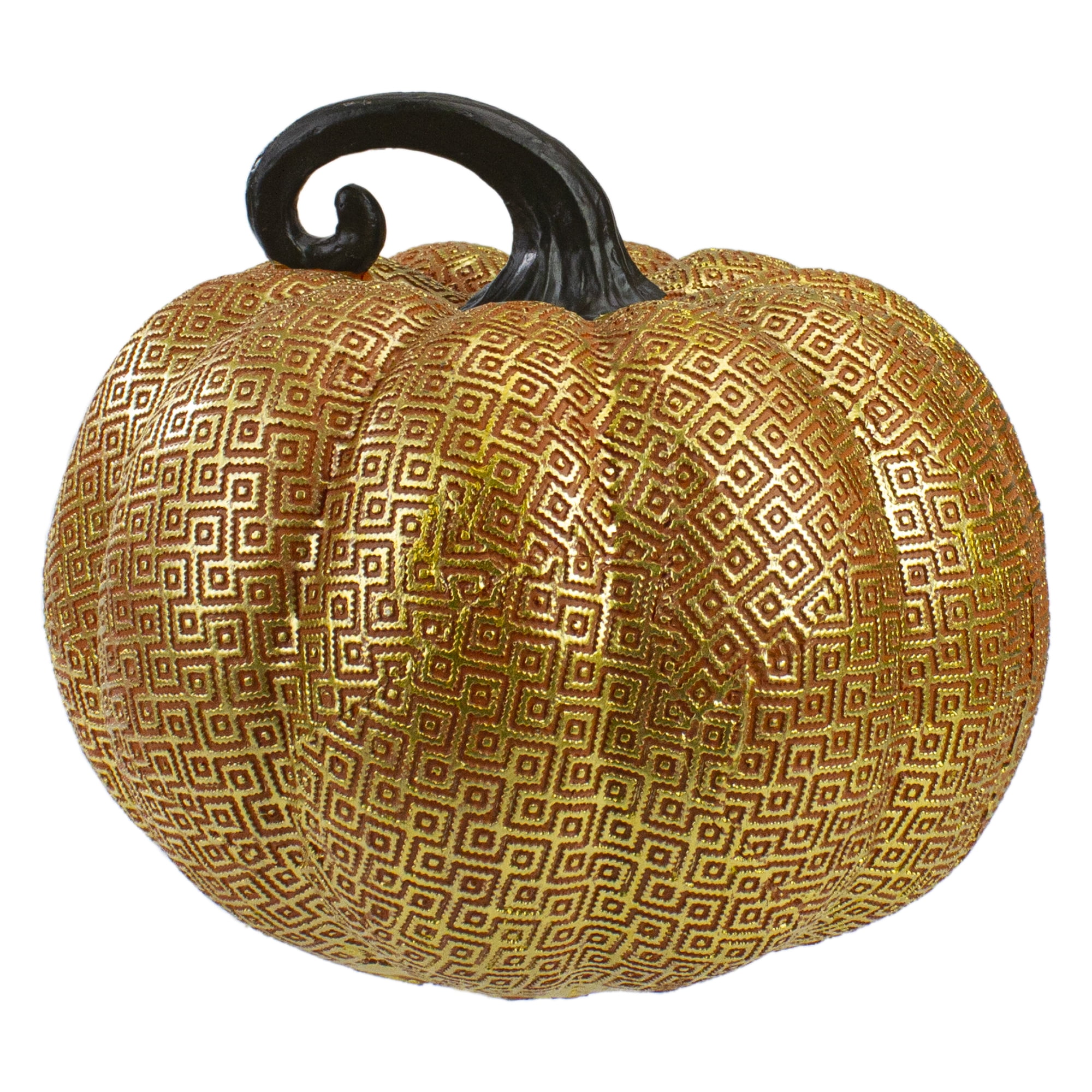 Northlight Seasonal 7.5" Gold and Orange Textured Greek Key Pumpkin Fall Decoration