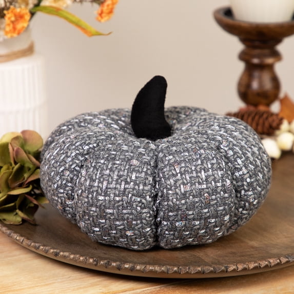 Northlight Woven Pumpkin Fall Harvest Decoration - 7.5" - Gray and Black
