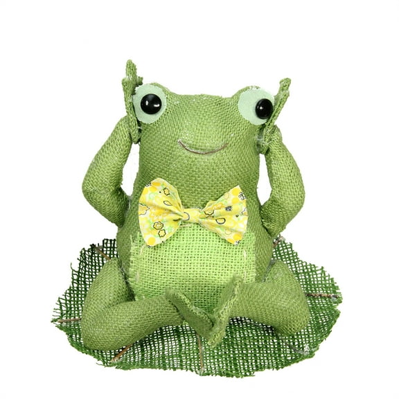 7.5" Green Yellow and White Decorative Sitting Frog Spring Table Top Decoration