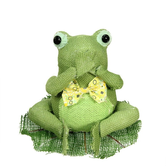 7.5" Green Yellow and White Decorative Sitting Frog Spring Table Top Decoration