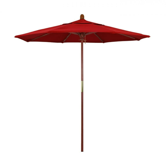 7.5' Grove Series Patio Umbrella With Wood Pole Hardwood Ribs Push Lift With Sunbrella 2A Jockey Red Fabric