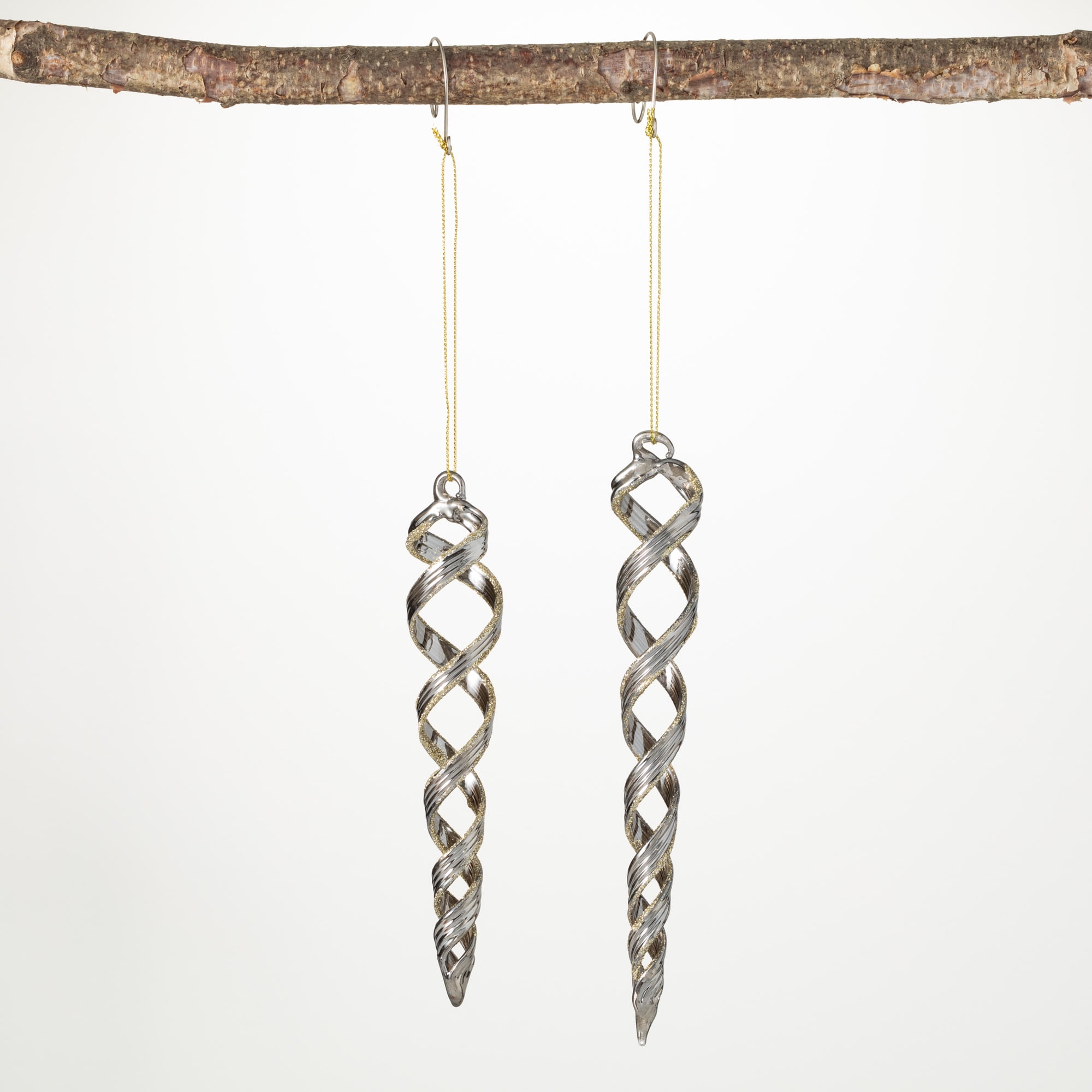 7.5"H and 6.5"H Sullivans Ribbon Icicle Ornament - Set of 2, Black Christmas Ornaments