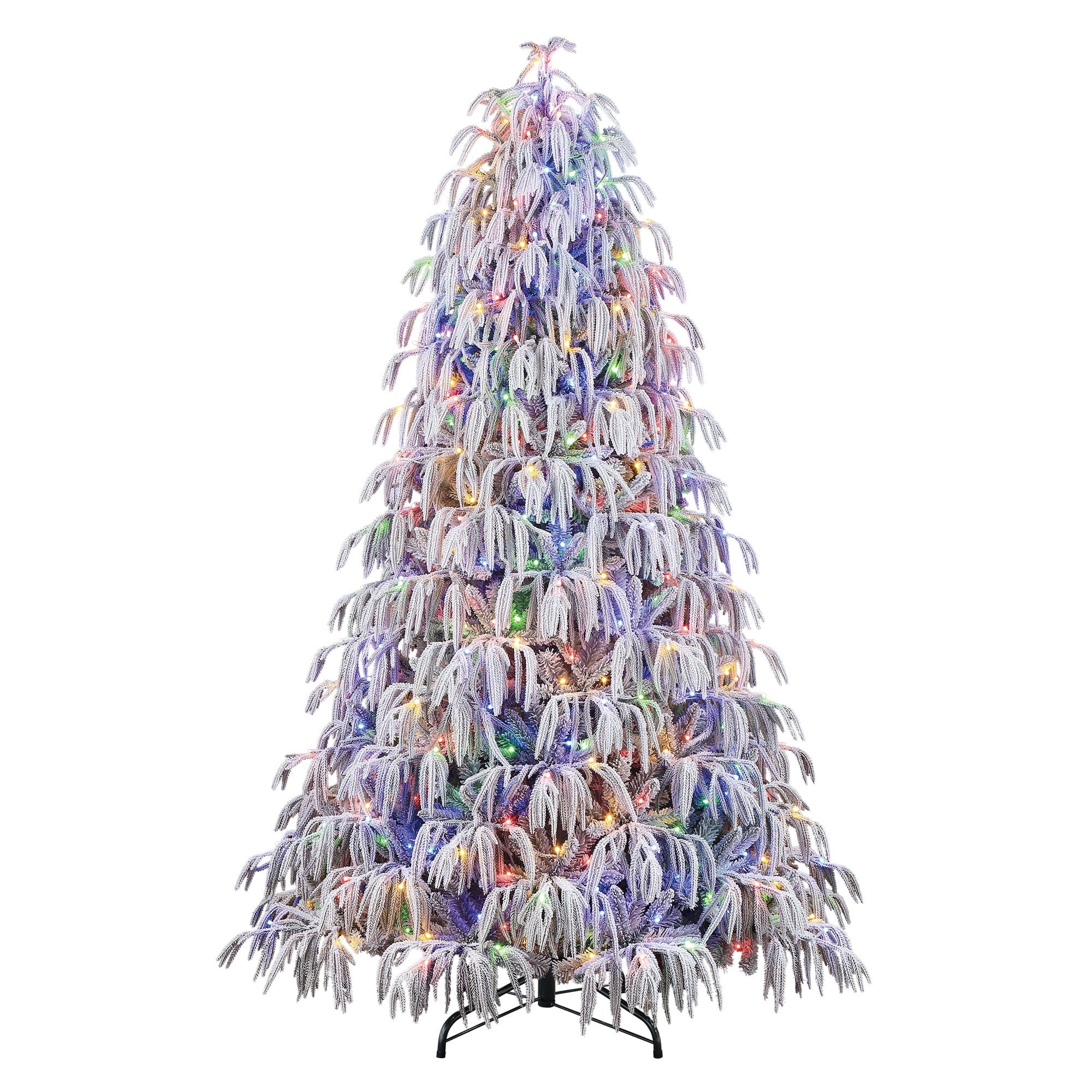 7.5' Pre-Lit Glittering Snow-Flocked Hamilton Spruce White Artificial Christmas Tree with 450 Color-Changing LED Lights and Stand, by Holiday Time