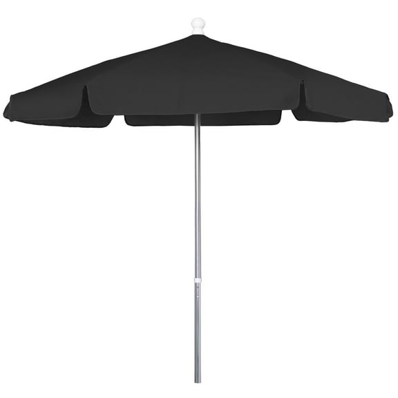 7.5' Hex Garden Patio Umbrella 6 Rib Push Up Bright Aluminum with Black Vinyl Coated Weave Canopy
