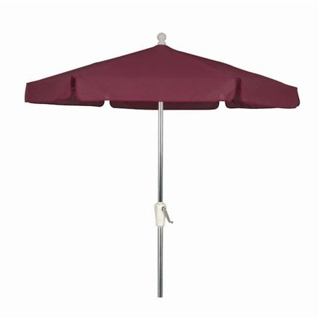 7.5' Hex Garden Patio Umbrella 6 Rib Push Up Bright Aluminum with Burgundy Vinyl Coated Weave Canopy