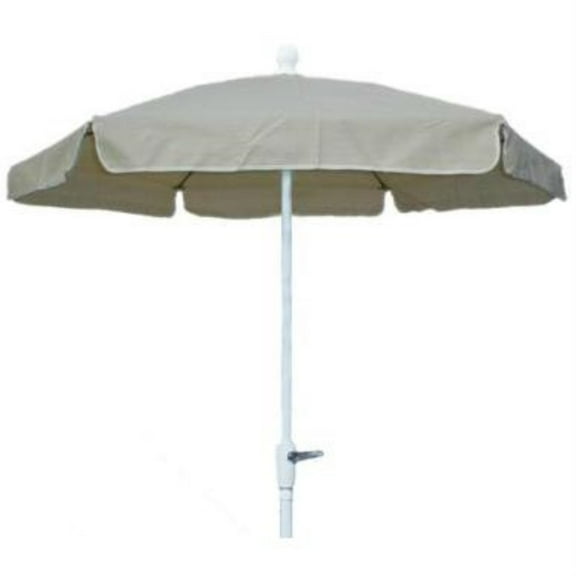 7.5' Hex Home Garden Umbrella 6 Rib Crank White with Beige Vinyl Coated Weave Canopy