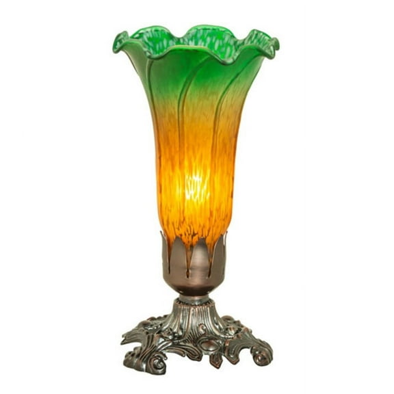 7.5" High Amber/Green Tiffany Pond Lily Victorian Accent Lamp