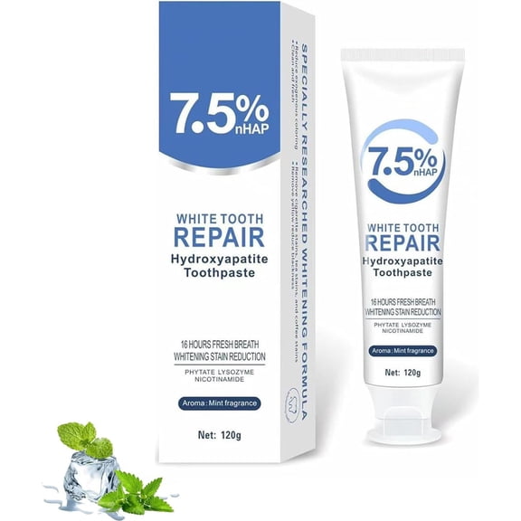 7.5% Hydroxyapatite Toothpastes for Enamel Protection and Tooth Strengthening, 7.5% Nano Hydroxyapatite Toothpaste White Tooth Repair, Fluoride-Free, Gentle Mint, Fresh Breath