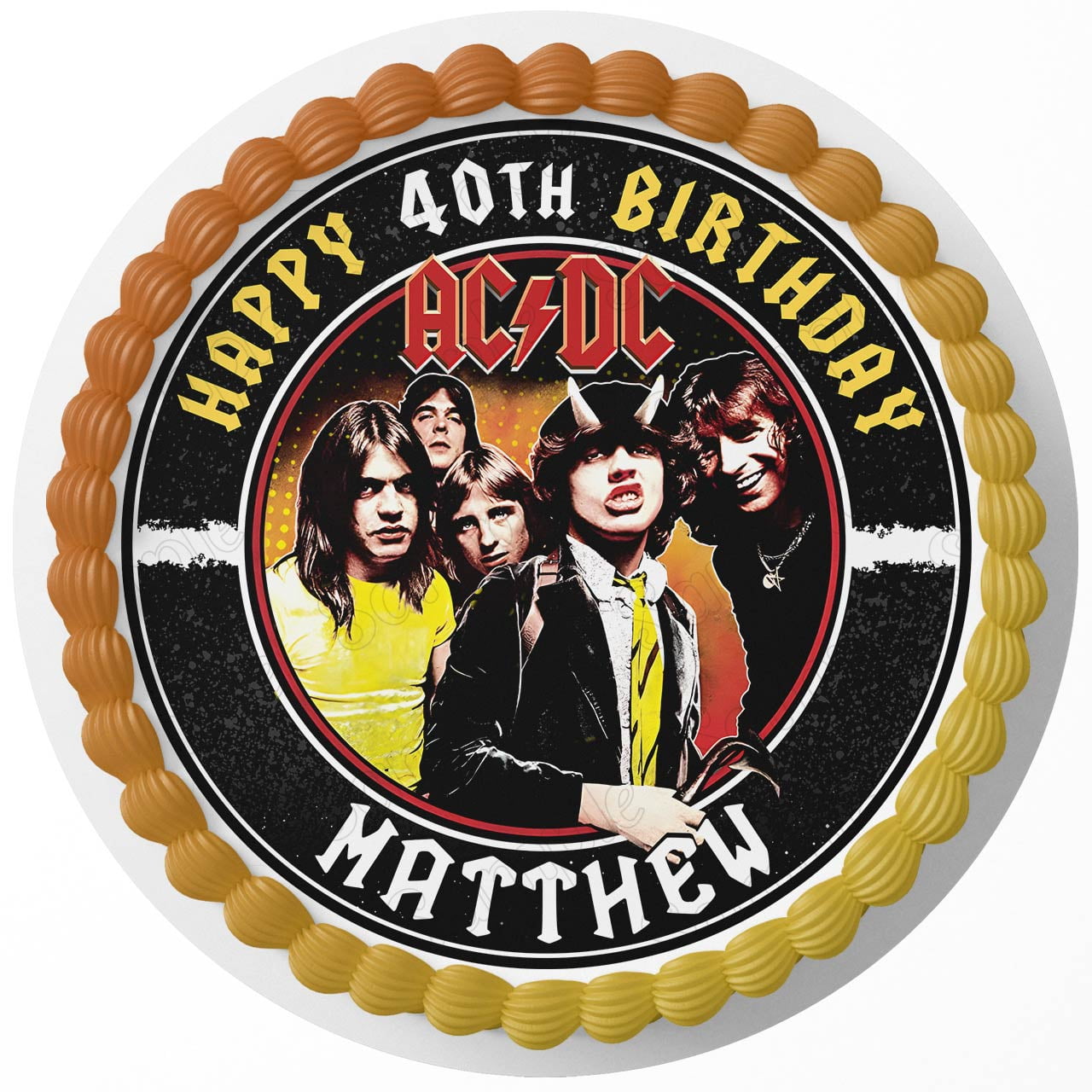 7.5 Inch ACDC Rock Band Rd Cake Topper - Round Edible Birthday Cake ...