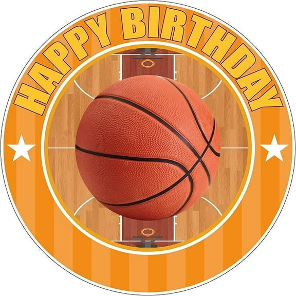7.5 Inch Basketball Ball Cake Topper  Round Edible Birthday Cake Decorations, Happy Birthday Cake
