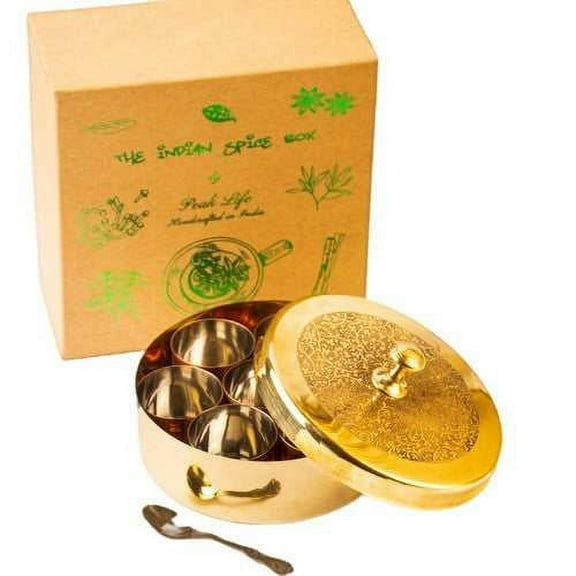 7.5 Inch Dia Handcrafted Indian Spice Box (Brass)
