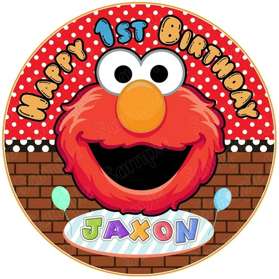 7.5 Inch Elmo Sesame Street Cake Topper - Round Edible Birthday Cake Decorations, Happy Birthday Cake